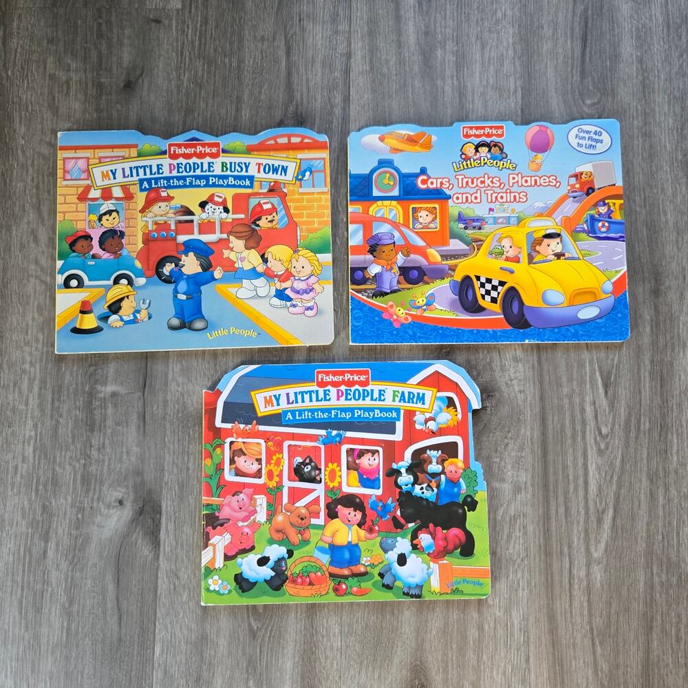Fisher Price Little People Lift A Flap Board Book Lot of 3 Farm Busy Town Cars